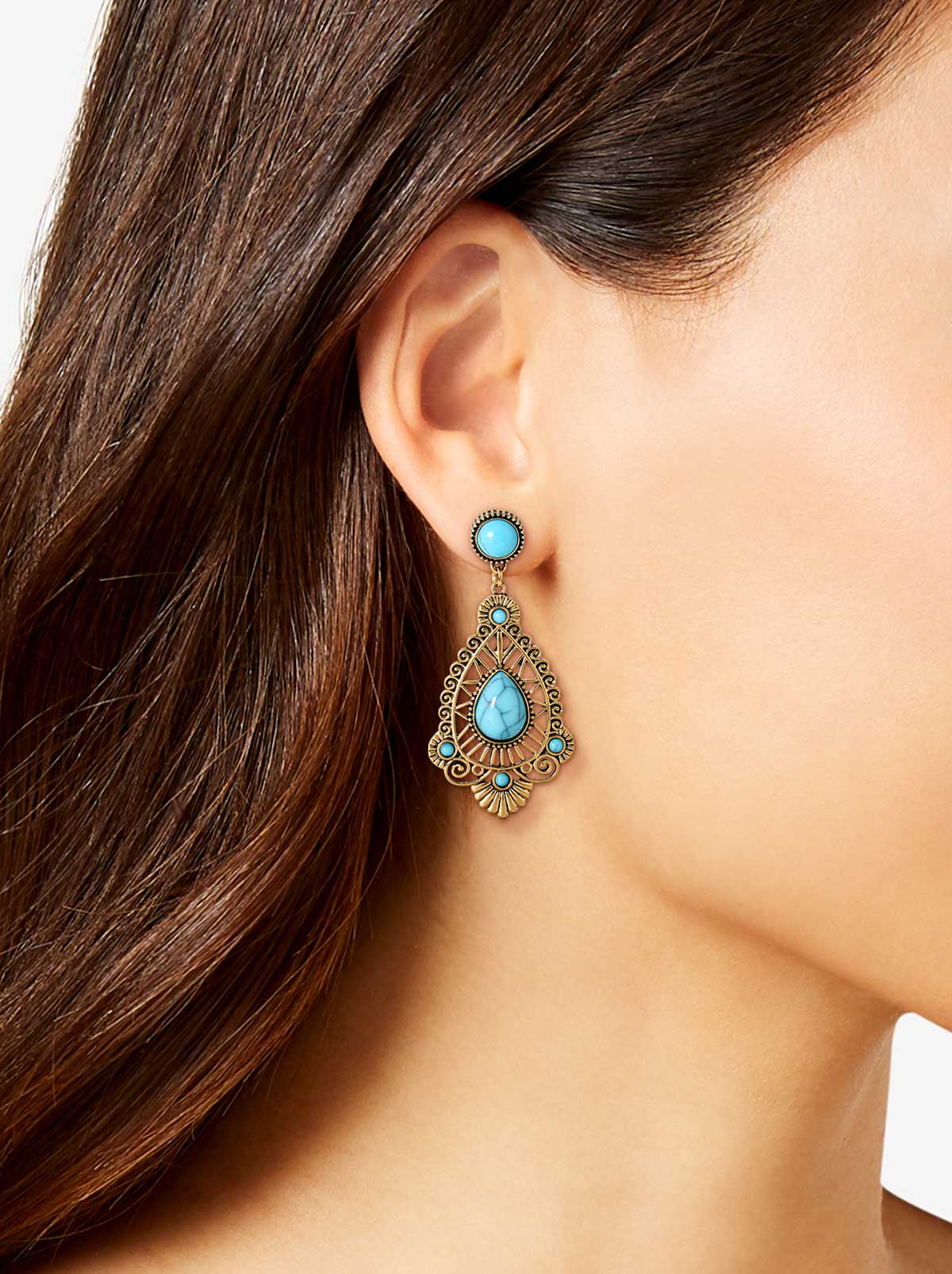 Turquoise Stone Filigree Earrings