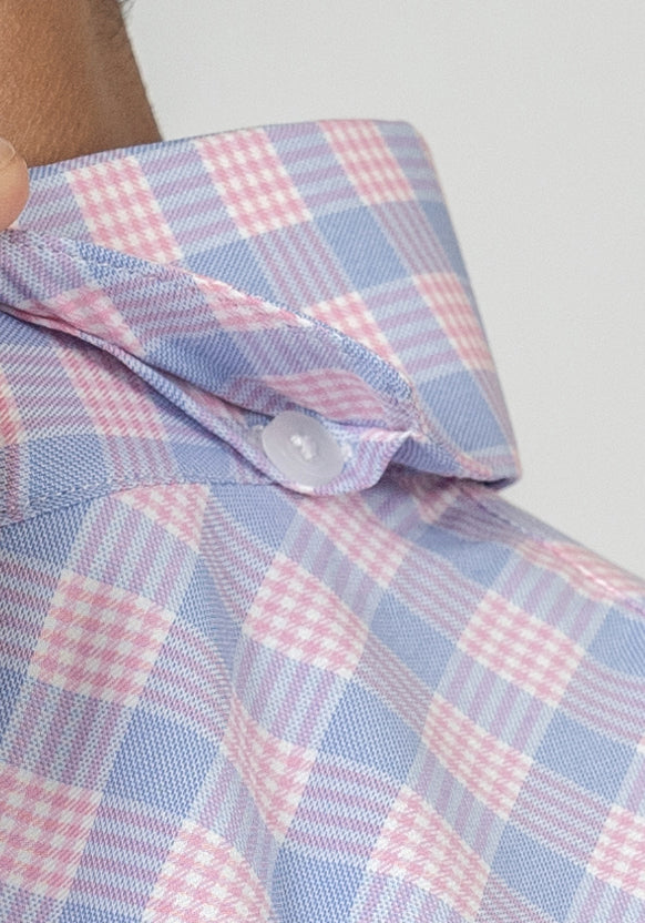 Wrinkle-Free Soft Pink and Blue Performance Ultra-Stretch Tartan Shirt