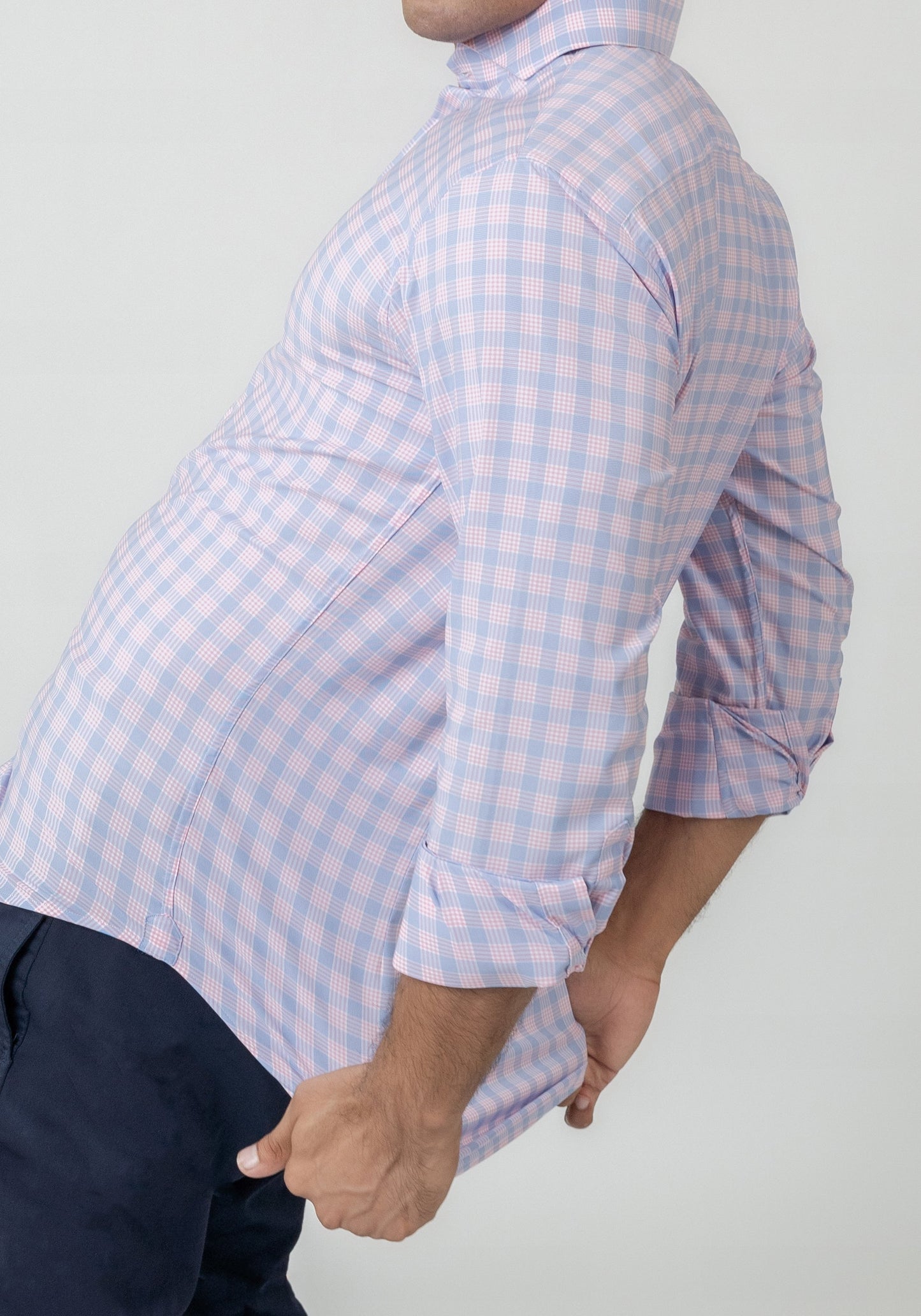 Wrinkle-Free Soft Pink and Blue Performance Ultra-Stretch Tartan Shirt