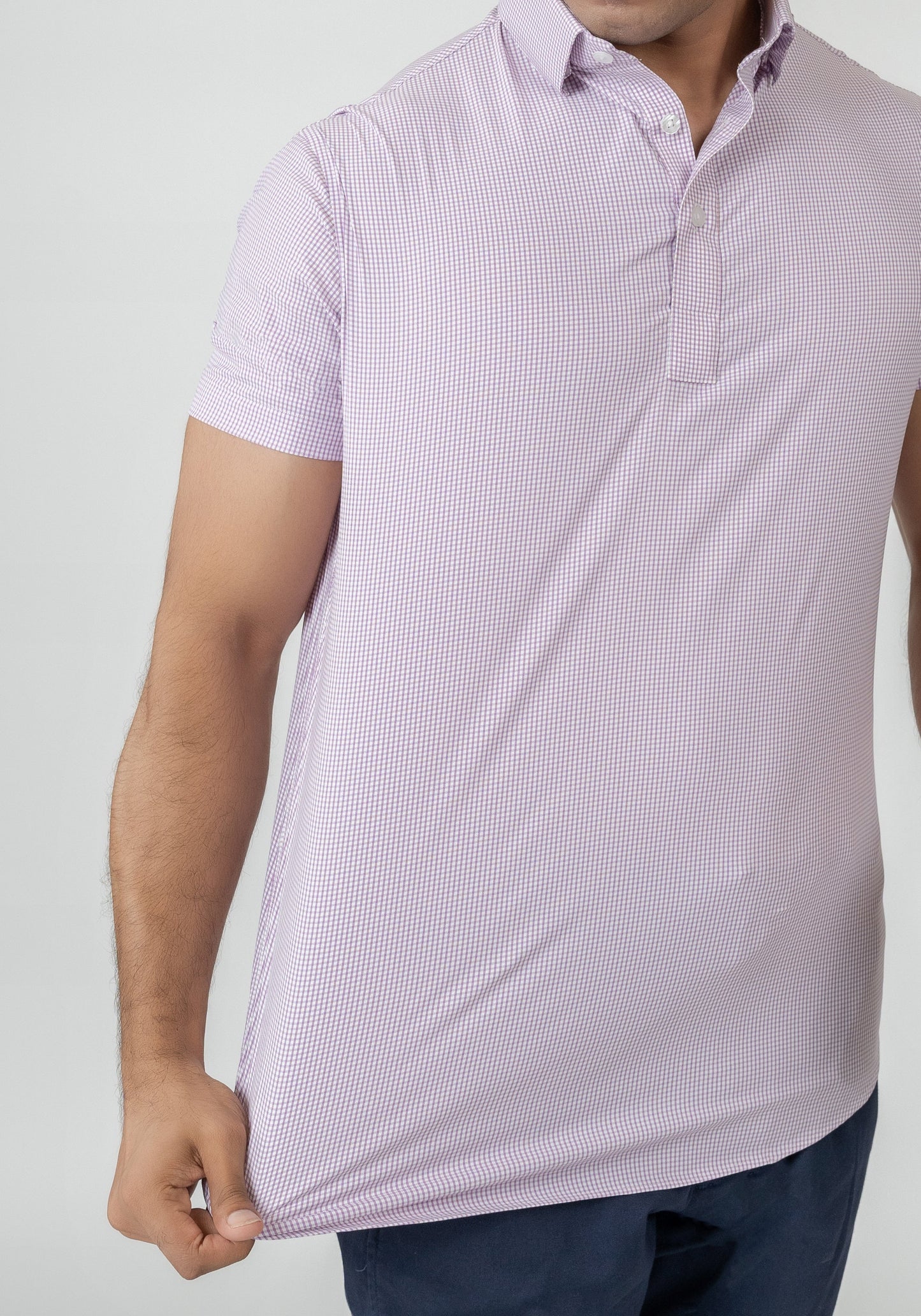 Wrinkle-Free Lilac Performance Stretch Mini Checkered Polo Shirt