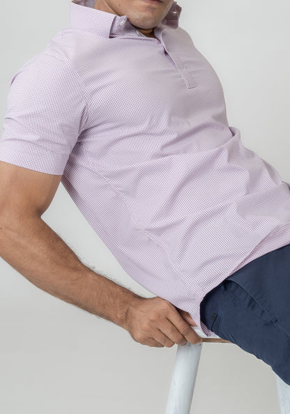 Wrinkle-Free Lilac Performance Stretch Mini Checkered Polo Shirt