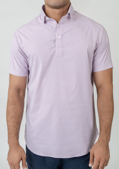 Wrinkle-Free Lilac Performance Stretch Mini Checkered Polo Shirt