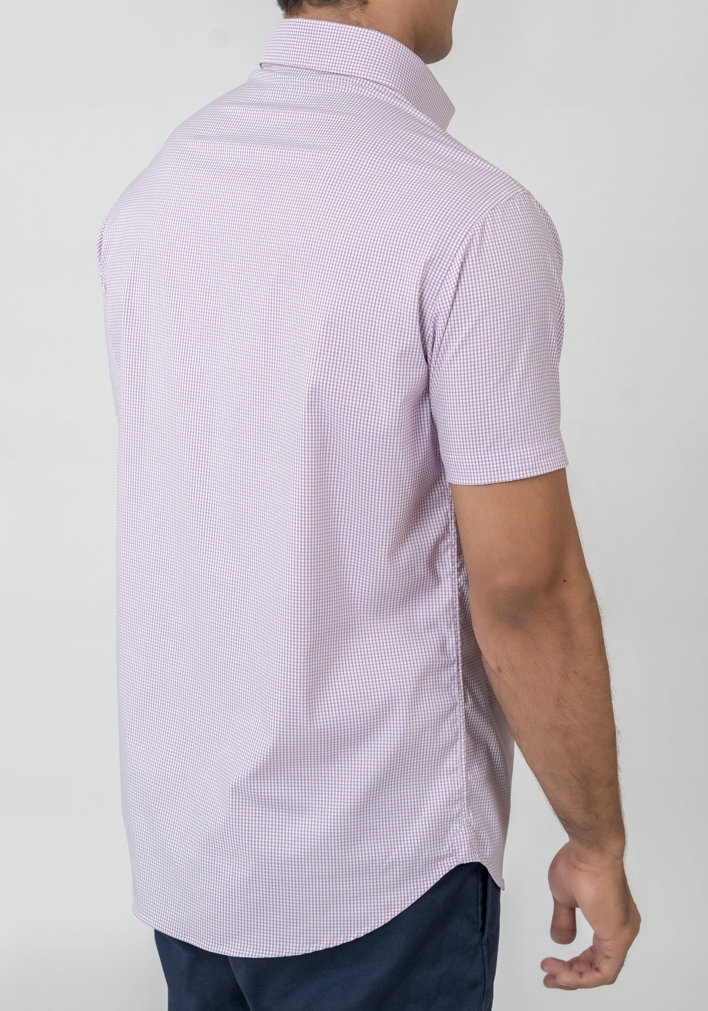 Wrinkle-Free Lilac Performance Stretch Mini Checkered Polo Shirt