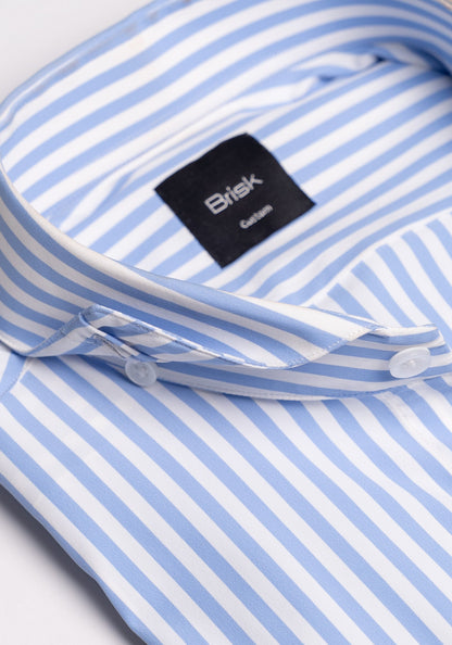 Sky Blue Four-Way Performance Stretch Bengal Stripes Shirt - Wrinkle Free