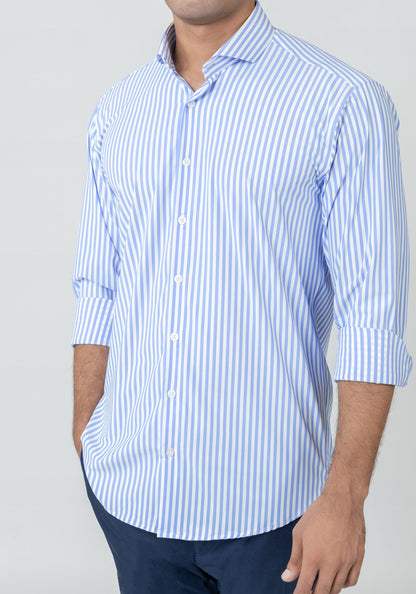 Sky Blue Four-Way Performance Stretch Bengal Stripes Shirt - Wrinkle Free