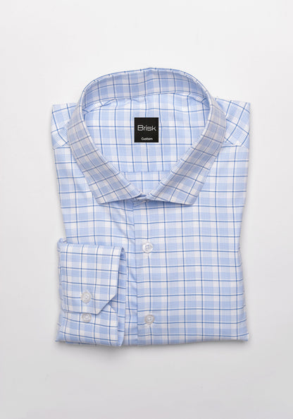 Wrinkle-Free Blue Super-Soft Tartan Performance Stretch Shirt