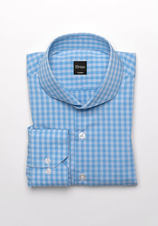 Wrinkle-Free Blue-Grey Stretch Gingham Shirt