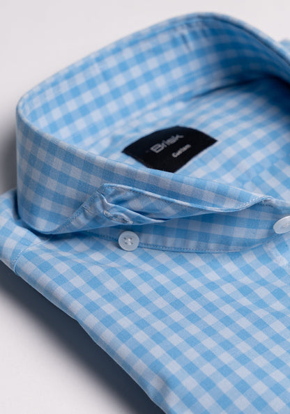 Wrinkle-Free Blue-Grey Stretch Gingham Shirt