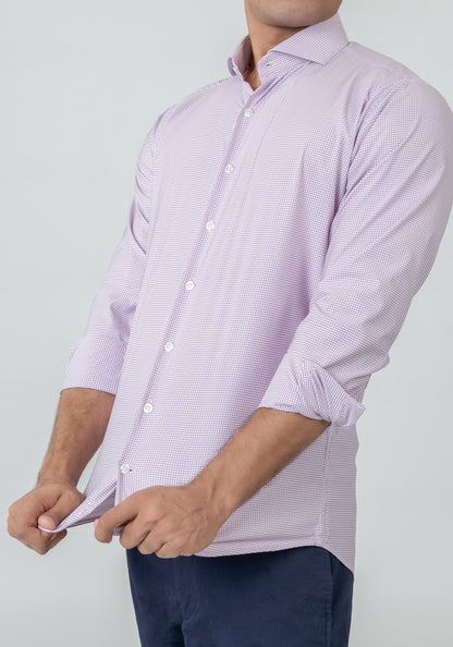 Wrinkle-Free Lilac Performance Stretch Mini Checkered Shirt