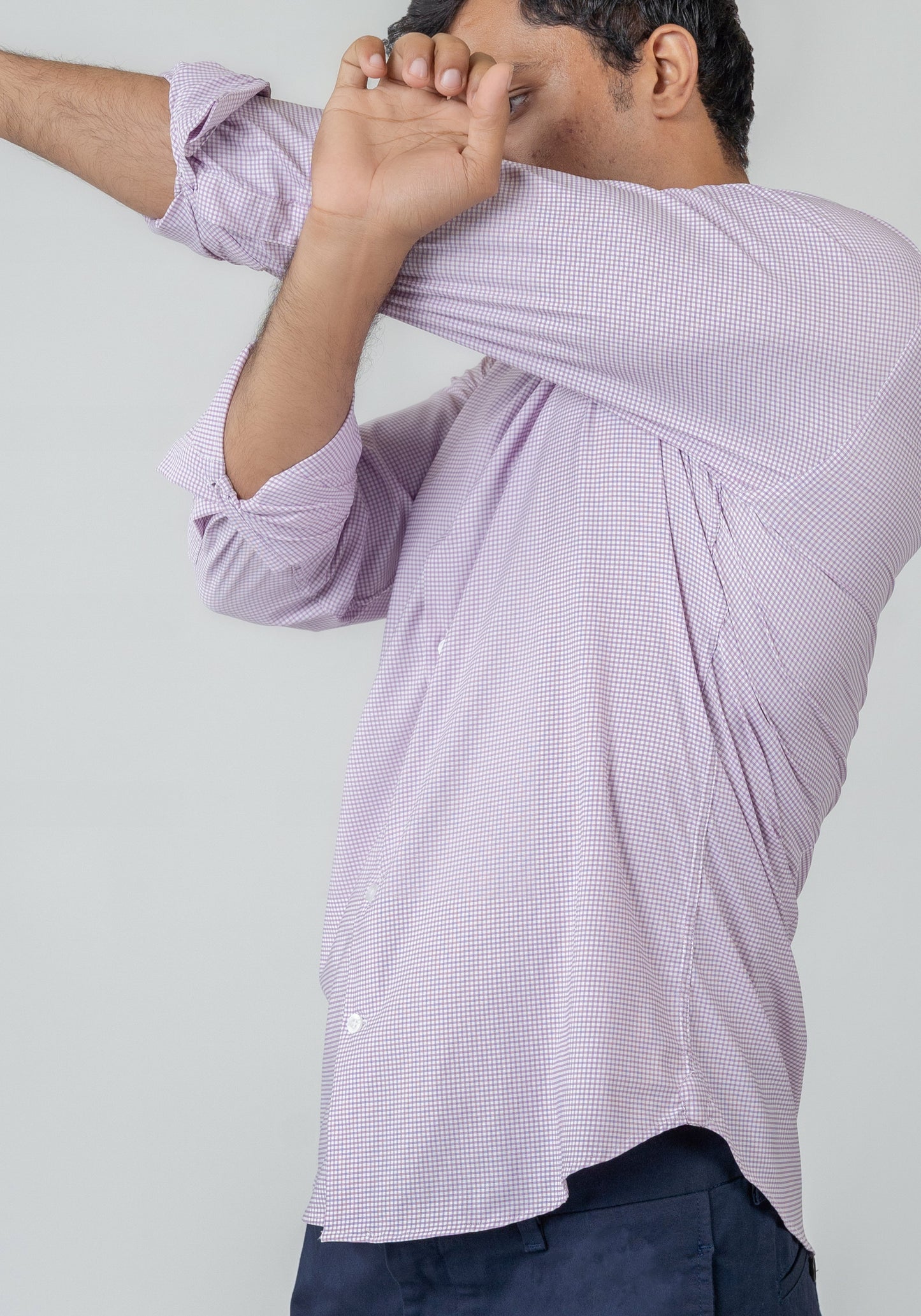 Wrinkle-Free Lilac Performance Stretch Mini Checkered Shirt