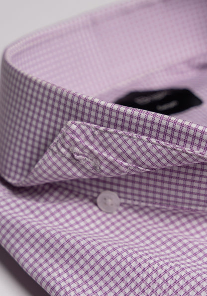 Wrinkle-Free Lilac Performance Stretch Mini Checkered Shirt - Cut-Away Classic