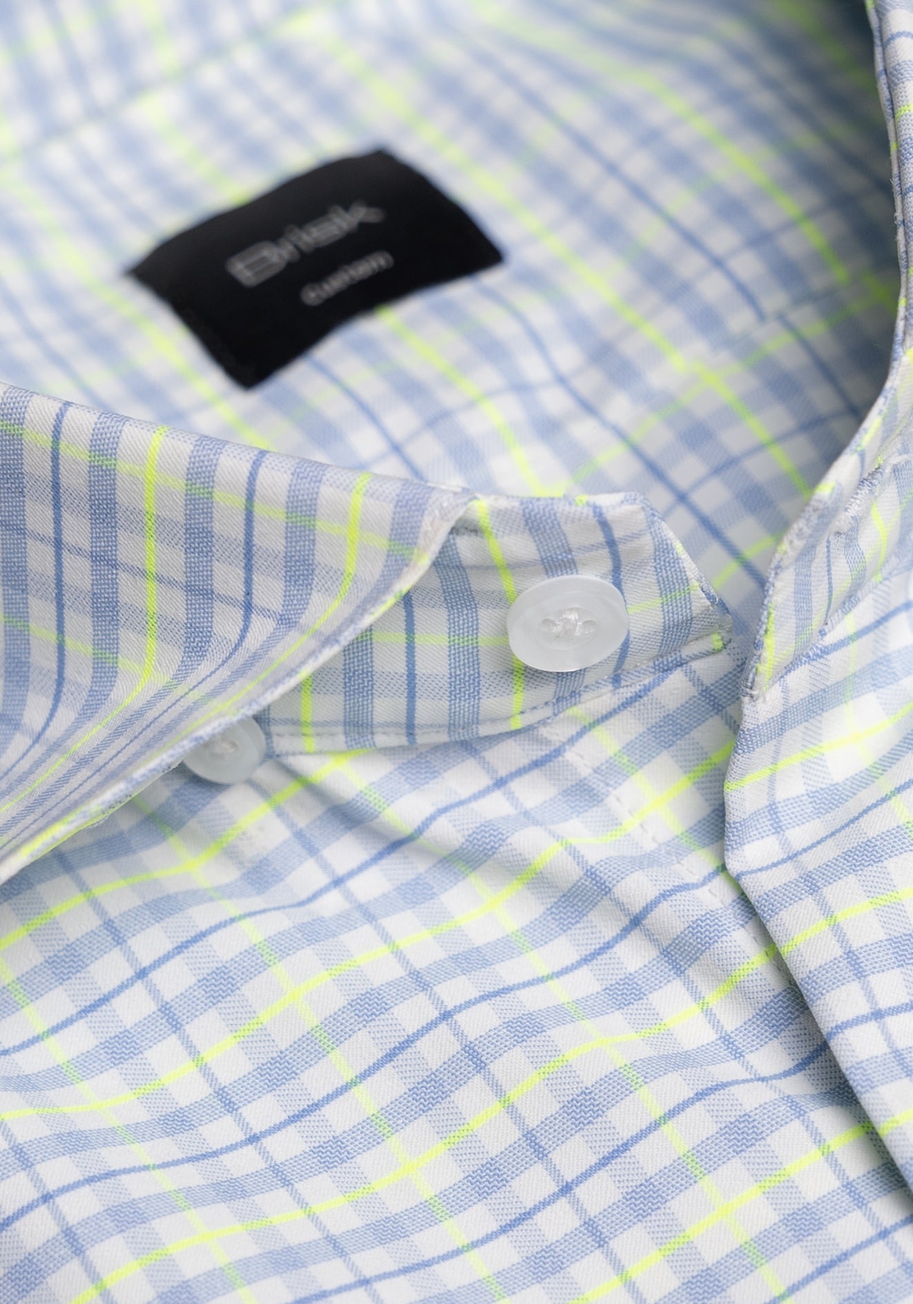 Wrinkle-Free Neon Green & Blue Tartan Performance Stretch Shirt - Cut Away Classic