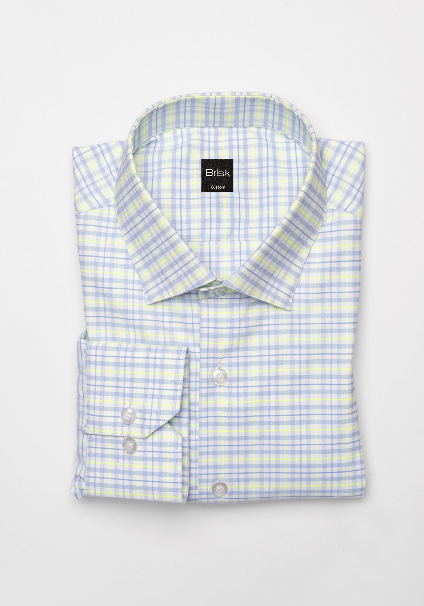 Wrinkle-Free Neon Green & Blue Tartan Performance Stretch Shirt - Cut Away Classic