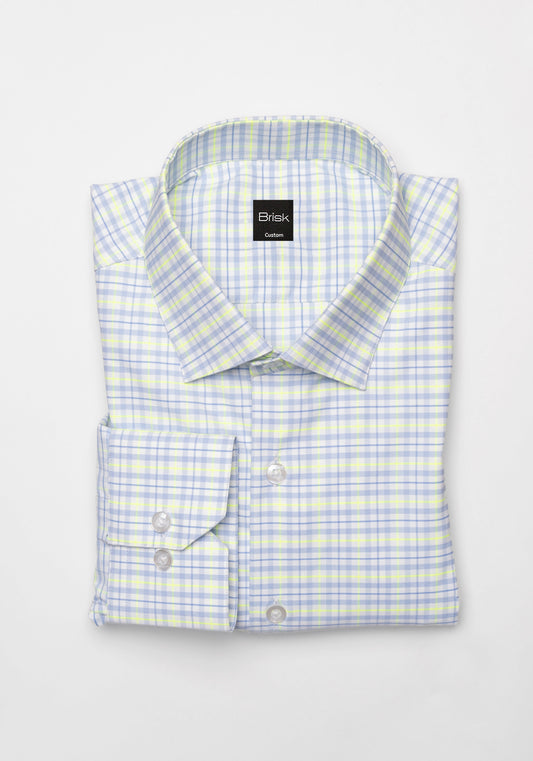 Wrinkle-Free Neon Green & Blue Tartan Performance Stretch Shirt - Cut Away Classic