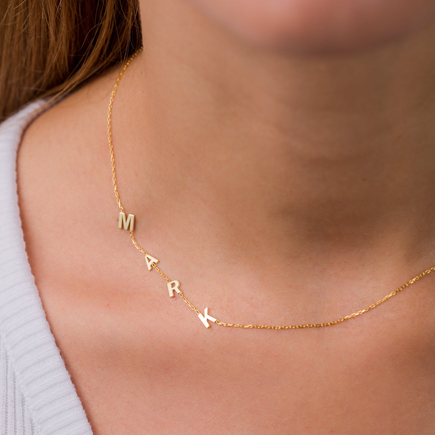 14K Personalized Sideways Letters Necklace | Gold Initials | Bridesmaid Gifts | 14K Gold | Birthday Gift - Wife Gifts | Bridesmaid Gifts | Graduation Gifts | Wedding Party Gifts