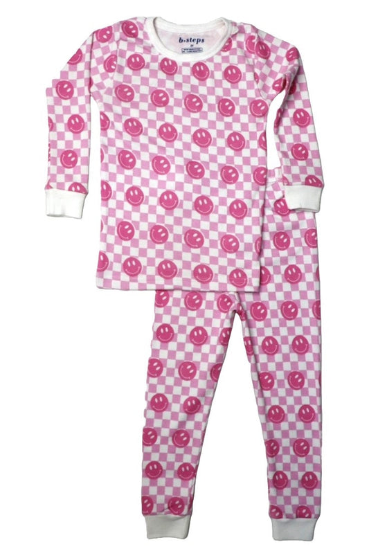 😍 Kids Pajamas - Pink Checkered Smile