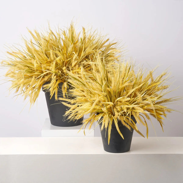 Faux Triticum Wheat Bush Outdoor Fall Urn Filler Potted Bush Arrangement - Available in 2 Sizes