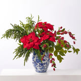 Holiday Majesty - Real Touch Norfolk, Red Poinsettia & Winterberry Large Christmas Centerpiece Arrangement