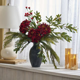 Tuscan Christmas - Deep Red Hydrangea & Thistle, Real Touch Cedar & Amalfi Olive Holiday Faux  Floral Centerpiece Arrangement