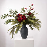 Tuscan Christmas - Deep Red Hydrangea & Thistle, Real Touch Cedar & Amalfi Olive Holiday Faux  Floral Centerpiece Arrangement