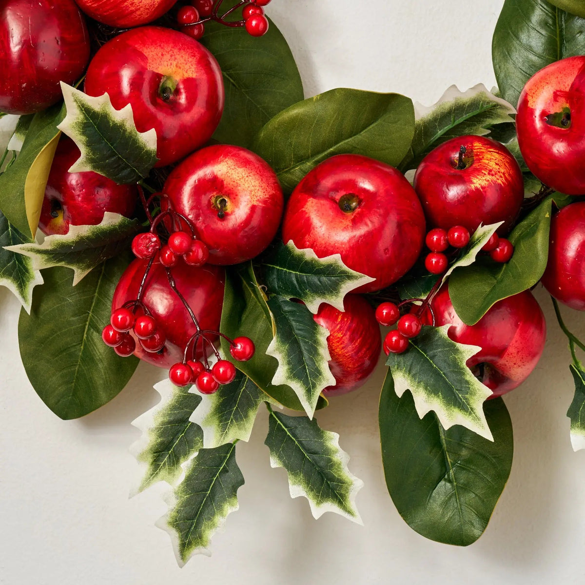 Winter Candy Apple - Red Apple, Holly Berry & Magnolia Leaf Front Door Christmas Wreath