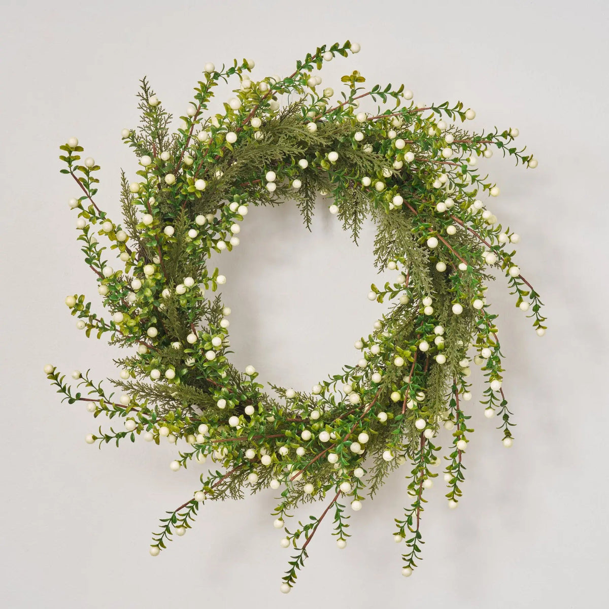 Cream White Berry & Boxwood Cedar Greenery Winter Berry Holiday Front Door Wreath