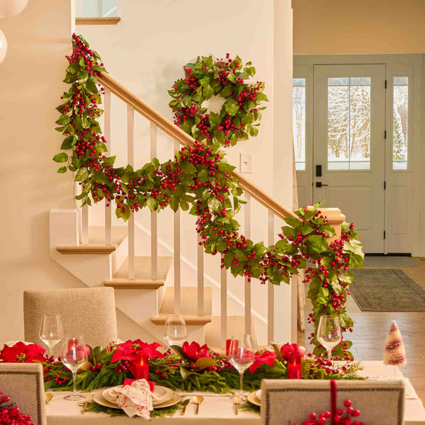 Real Touch Salal Leaf & Waterproof Red Berry Christmas Front Door Wreath - 22"