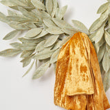 Sage Green Gold Large Brushed Bay Leaf Fall Christmas Holiday Front Door Wreath with Golden Mustard Raw Edge Silk Velvet Lux Drape Loop Bow
