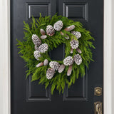 Deluxe Cypress & Norfolk Winter Greenery with Snowy Pinecones Faux Christmas Front Door Holiday Wreath