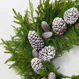 Deluxe Cypress & Norfolk Winter Greenery with Snowy Pinecones Faux Christmas Front Door Holiday Wreath