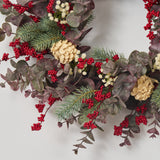 Whimsical Winter - Frosted Merlot Eucalyptus, Sage Green Pine, Red Winterberry & Bleached Pinecone & Gypsophila Holiday Christmas Front Door Wreath