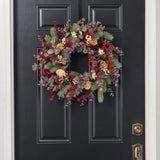 Whimsical Winter - Frosted Merlot Eucalyptus, Sage Green Pine, Red Winterberry & Bleached Pinecone & Gypsophila Holiday Christmas Front Door Wreath