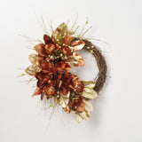 Midas Magnolia - Bronze & Gold Sparkle Mixed Leaf, Velvet Helleborus & Magnolia Bloom with Pussy Willow Branch Holiday Christmas Front Door Wreath