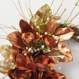 Midas Magnolia - Bronze & Gold Sparkle Mixed Leaf, Velvet Helleborus & Magnolia Bloom with Pussy Willow Branch Holiday Christmas Front Door Wreath