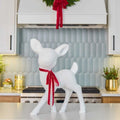 Winter White Bristled Moss Retro Kitch Deer Large Figurine Statue Holiday Christmas Decor