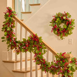 Real Touch Salal Leaf & Waterproof Red Berry Christmas Front Door Wreath - 22"