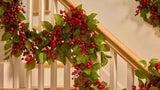 Real Touch Salal Leaf & Red Mixed Crabapple Berry Outdoor UV Treated Holiday Christmas Garland Table Runner