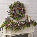 Witches Brew - Purple Pumpkin, Berries, Roses, & Dark Grey Eucalyptus with Green Amaranthus Fall Front Door Wreath
