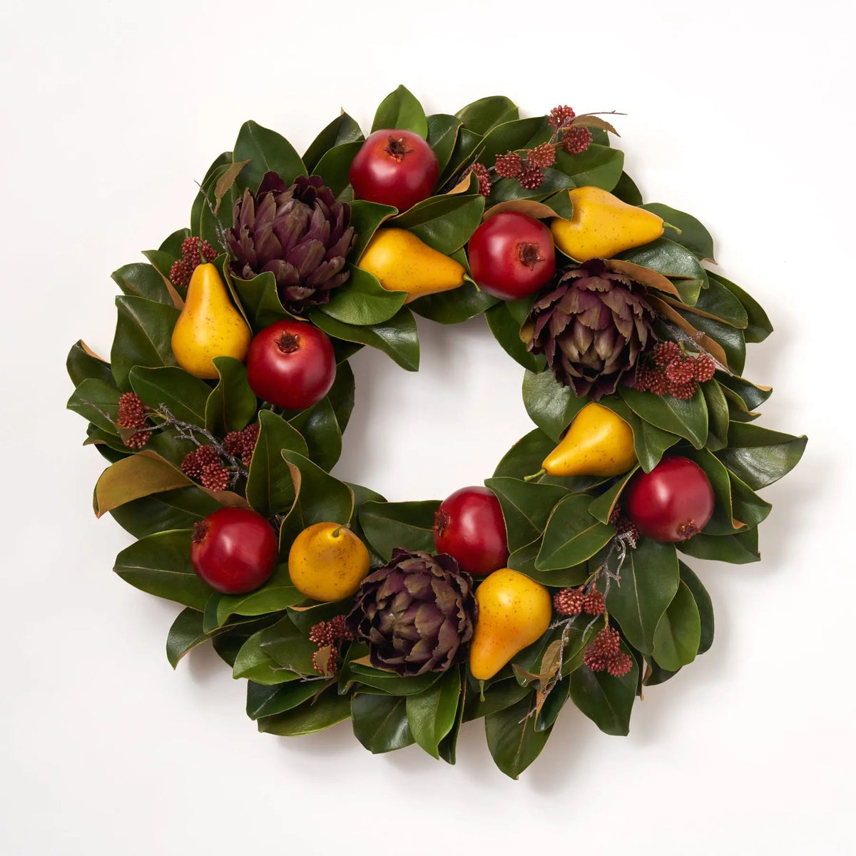 Purple Artichoke, Red Pomegranate & Golden Pear All Seasons Magnolia Fall Christmas Front Door Wreath