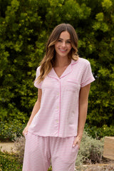 Essential Stripe Pima Knit Capri Set - Pink Moment