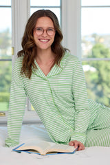 Essential Stripe Pima Knit Long-Sleeved Pajama - Pistachio