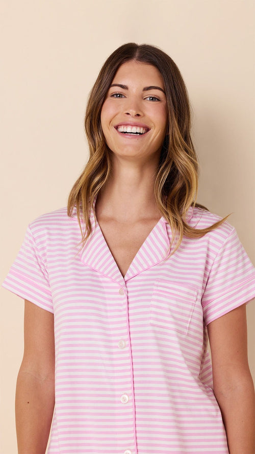 Essential Stripe Pima Knit Capri Set - Pink Moment