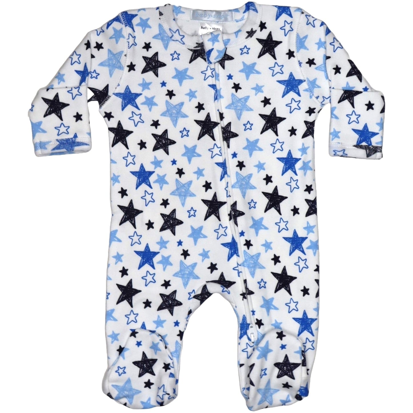 💫 Baby Two-Way Zipper Footie - Blue Doodle Stars