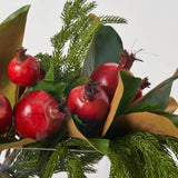Lifelike Red Pomegranate, Real Touch Magnolia Leaves, & Norfolk Pine Holiday Arrangement in Oval Vase Christmas Centerpiece