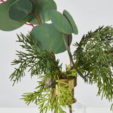 Real Touch Silver Dollar Eucalyptus & Lifelike Cedar in Gold Rim Bottle Vase Winter Water Illusion Arrangement