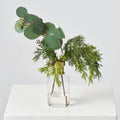 Real Touch Silver Dollar Eucalyptus & Lifelike Cedar in Gold Rim Bottle Vase Winter Water Illusion Arrangement