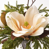 Magnolia Woodlands - Fall Brown Real Touch Magnolia Blooms with Pine & Mini Cone Branches in Fluted Urn Water Illusion Centerpiece Arrangement