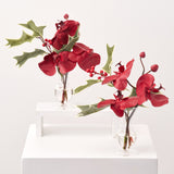 Elegant Burgundy Orchid & Holly Berry Leaf in Mini Queensland Fluted Vase Mini Holiday Arrangement Water Illusion Set of 2