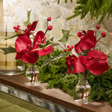 Elegant Burgundy Orchid & Holly Berry Leaf in Mini Queensland Fluted Vase Mini Holiday Arrangement Water Illusion Set of 2