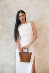 Infinity Bag - Coffee Brown Croc Embossed Suede
